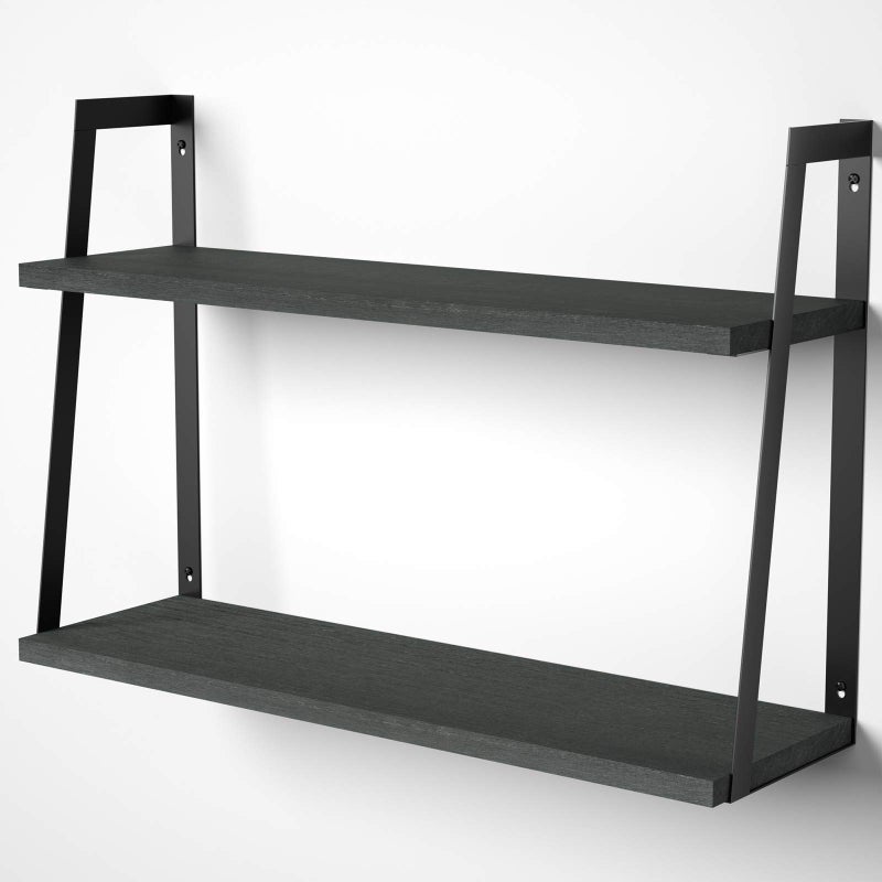 SRIWATANA Floating Wall Shelves, Rustic Wood Shelves Book Shelves Wall Mounted Perfect Room Decor (Black) - Image 1